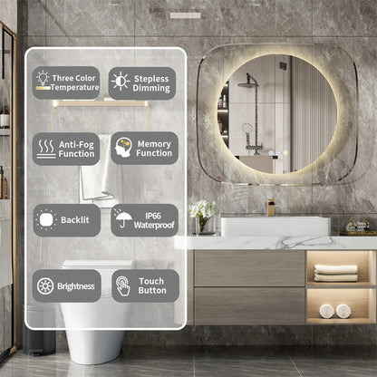 Modern LED Bathroom Mirror with 3-Color Dimmable Backlit and Anti-Fog Feature, 32x28"