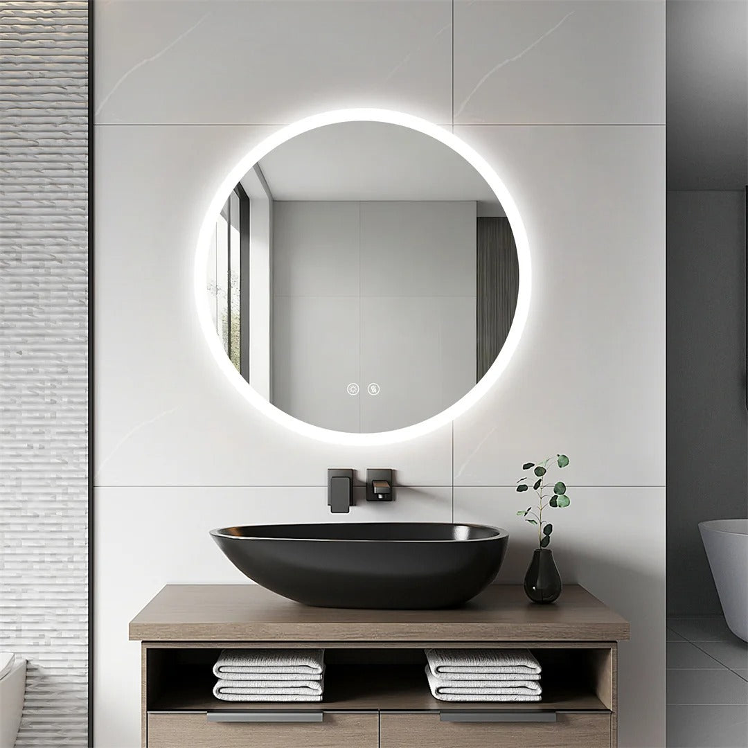 Backlit Round LED Bathroom Mirror, Dimmable Anti-Fog Waterproof Vanity Mirror