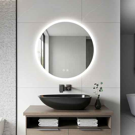 Backlit Round LED Bathroom Mirror, Dimmable Anti-Fog Waterproof Vanity Mirror