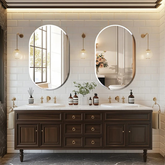 Frameless Long Oval Bathroom Vanity Mirror – Silver Glass Wall Mirror with Beveled Edge for Bathroom & Entryway