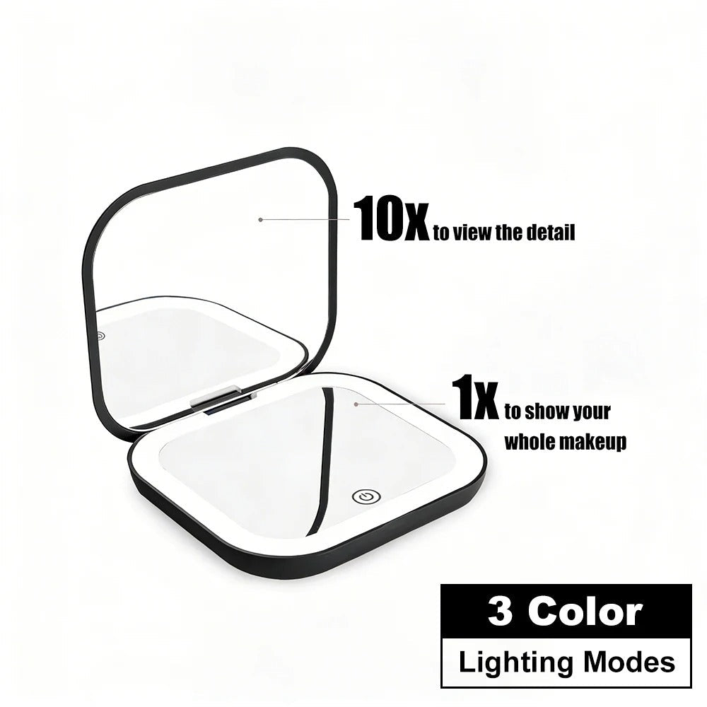 LED Travel Makeup Mirror with 10X Magnification & 3-Colour Lighting