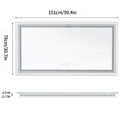 Large Rectangle LED Bathroom Mirror with Smart Features