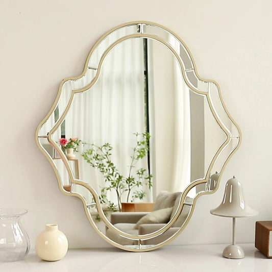 Large Gold Bathroom Mirror with Glass Frame – Modern Accent Mirror with Golden Rim for Living Room & Hallway Decor