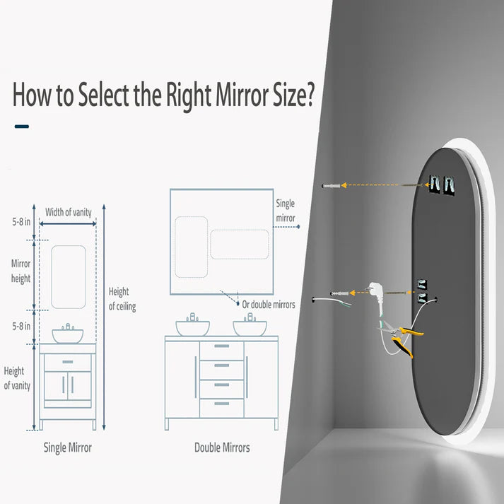 Extra large Arched Oval Backlit Light LED Smart Bathroom Illumination Mirror, Wall Mounted, Anti-Fog