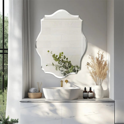 Minimalist Asymmetrical Frameless Bathroom Mirror – Beveled Edge Vanity Mirror for Bathroom, Hallway & Entryway