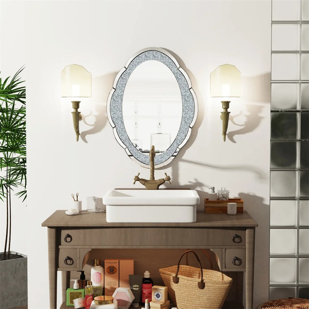 Cloud-shape Crushed Diamonds Accent Decorative Bathroom Mirror