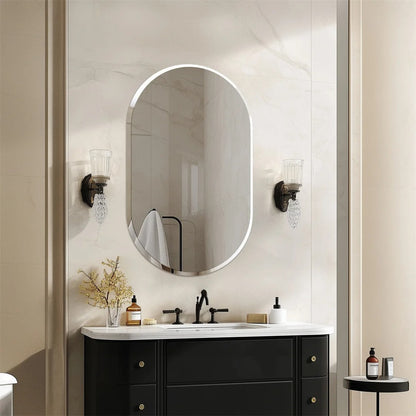 Frameless Long Oval Bathroom Vanity Mirror – Silver Glass Wall Mirror with Beveled Edge for Bathroom & Entryway