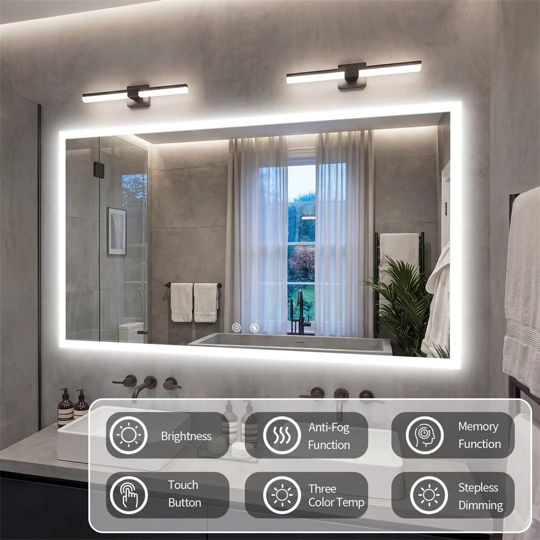 Large Backlit Rectangle Bathroom Mirror with Touch Sensor & Anti-Fog Function
