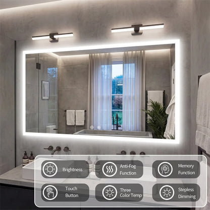 Large Backlit Rectangle Bathroom Mirror with Touch Sensor & Anti-Fog Function