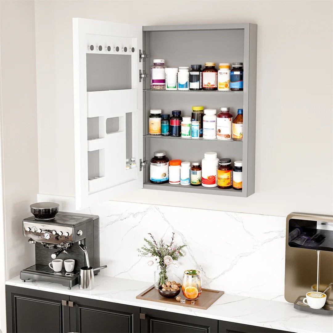 Bathroom Mirror Cabinet 500x700mm Single Door Open Vanity Storage Organizer, Silent Hinges