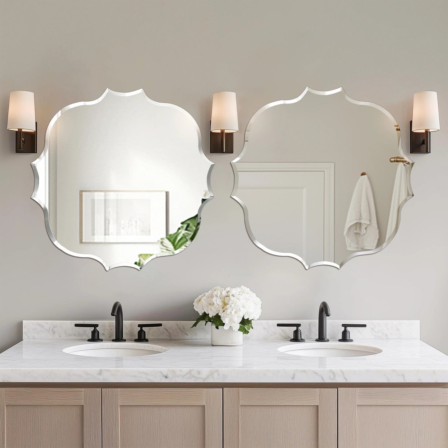 Frameless Bathroom Bathroom Mirror – Scalloped Beveled Edge Mirror for Living Room, Bedroom & Entryway