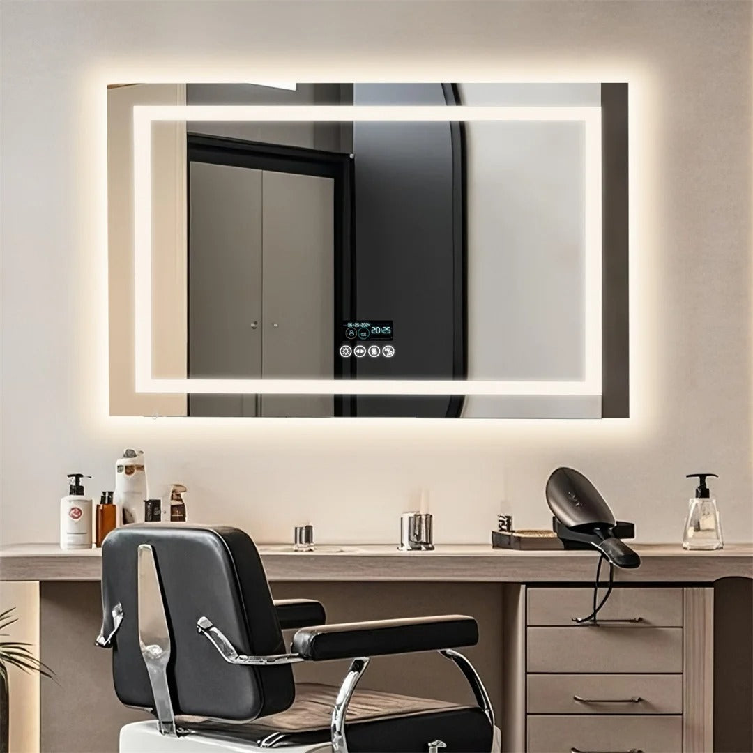 Rectangle Bluetooth Smart Bathroom Mirror  Illuminated Defog with Speakers and Time/Date/Temperature Display