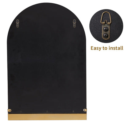 Modern Arched Bathroom Mirror with Shelf – 20x30" Gold Decorative Mirror for Entryway & Living Room