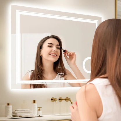 Makeup Bathroom Mirror with 3X magnification Double lights Smart LED Rectangle Bathroom Mirror