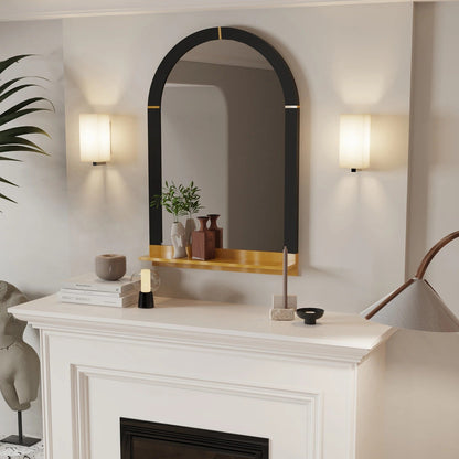 Modern Arched Bathroom Mirror with Shelf – 20x30" Gold Decorative Mirror for Entryway & Living Room