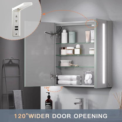 2-Door LED Illuminated Bathroom Mirror Cabinet with Shaver Socket, 3-Color Dimmable Lighting & Demister Pad