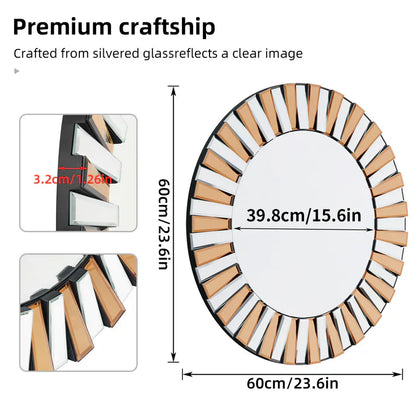 Round Sunburst Decorative Wall Mirror – Beveled Glass Vanity Mirror for Bathroom & Living Room Accent