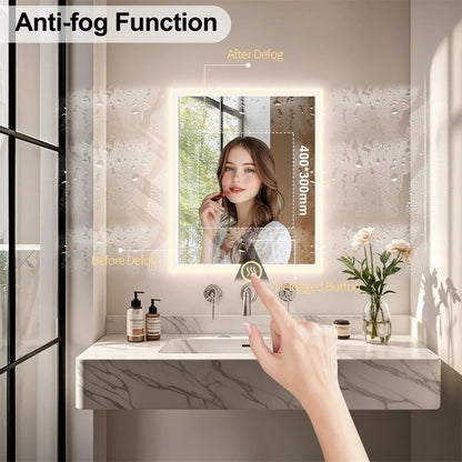 Backlit Rectangle Vanity Mirror with Touch Sensor & Anti-Fog Function, Wall-Mounted LED Bathroom Mirror