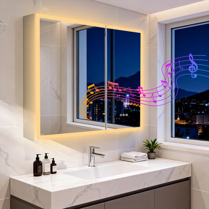 2026 New Luxury LED Bathroom Mirror Cabinet with Bluetooth Dual Speakers