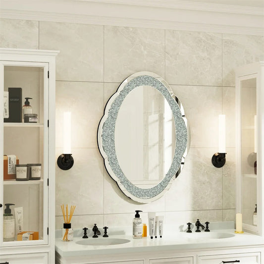 Cloud-shape Crushed Diamonds Accent Decorative Bathroom Mirror