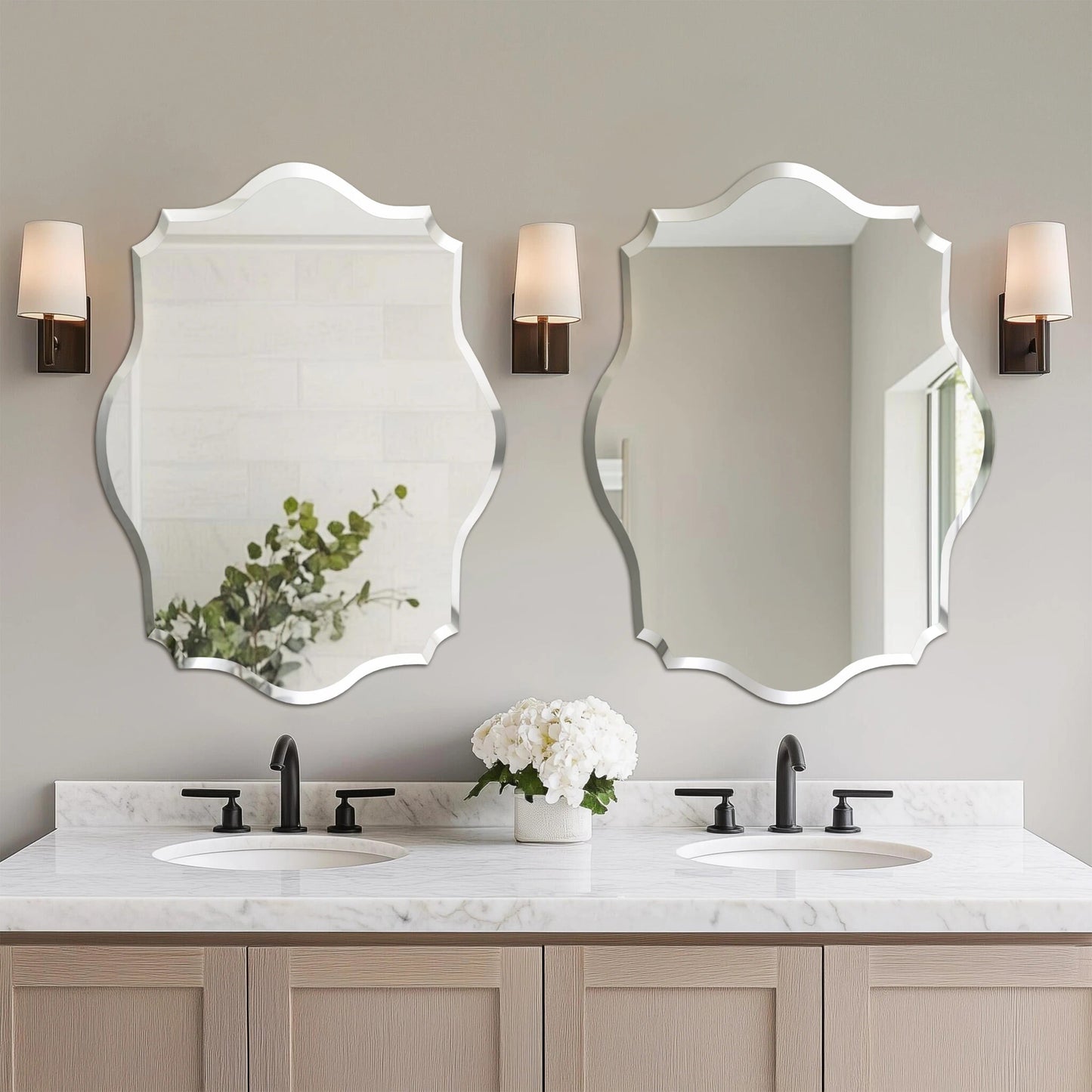 Scalloped Frameless Bathroom Mirror – Polished Silver Beveled Edge Mirror for Bathroom, Bedroom, Vanity & Living Room