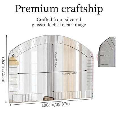 Extra Large Arched Bathroom Mirror – Silver Glass Venetian Accent Mirror with Bling Beveled Edge for Living Room Decor
