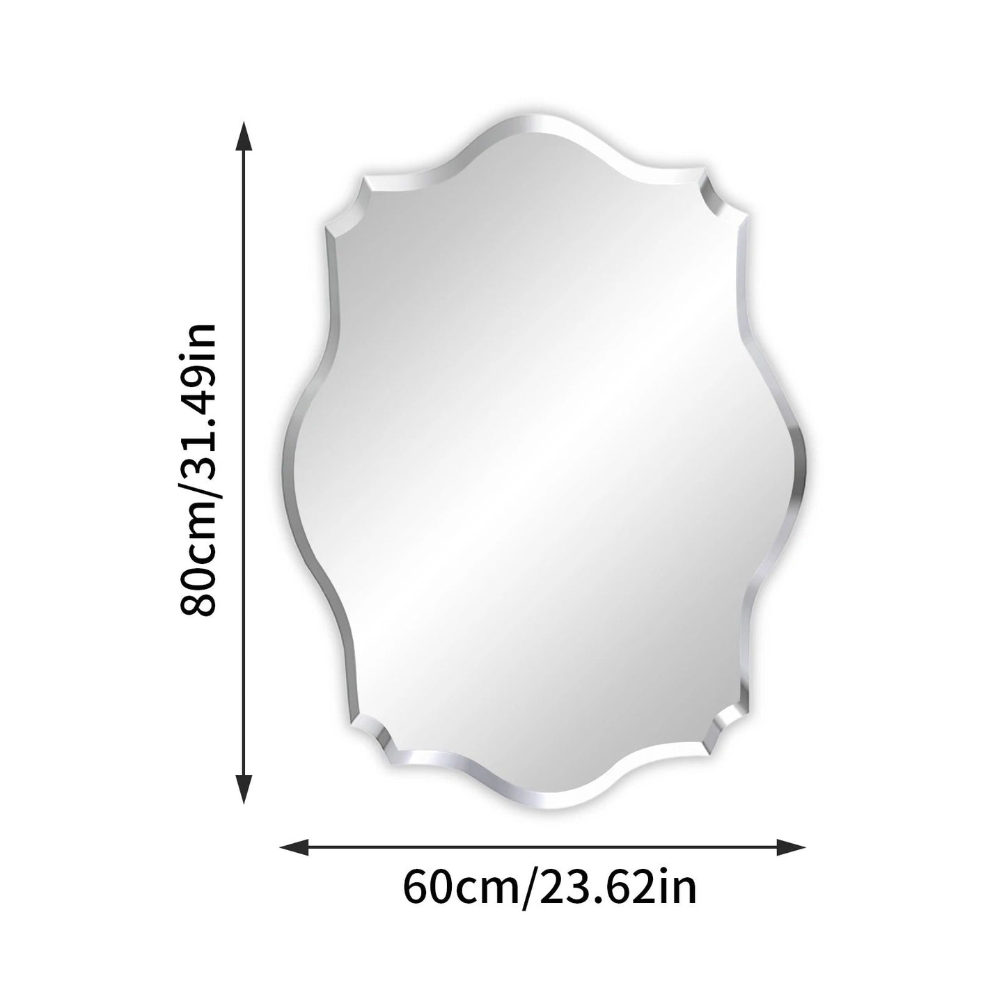 Scalloped Frameless Bathroom Mirror – Polished Silver Beveled Edge Mirror for Bathroom, Bedroom, Vanity & Living Room
