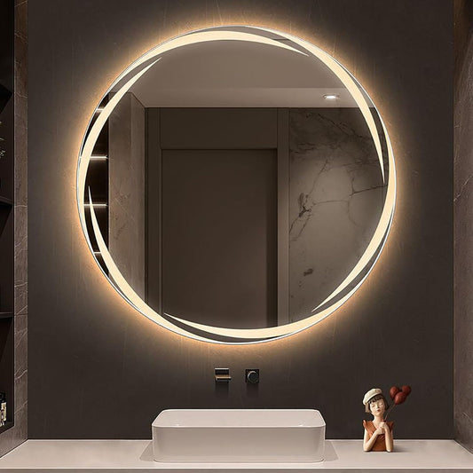 Round LED Bathroom Mirror - Flower Backlit, Anti-Fog Design