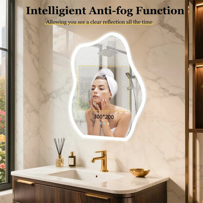 Cloud-Shaped Crystal LED Bathroom Mirror with 3-Color Backlight – 60*80cm Backlit Fogless Vanity Mirror