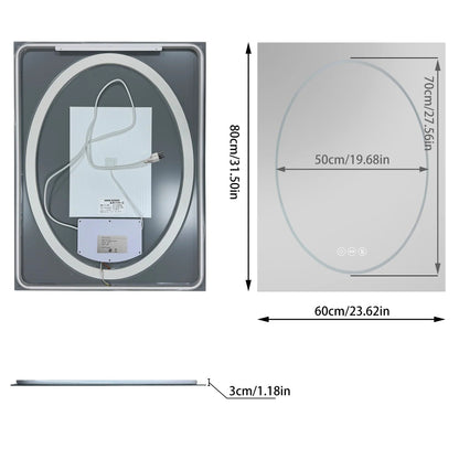 Frameless Double LED Lighted Bathroom Mirror, Rectangle & Round Tempered Glass Frontlit and Backlit Antifog