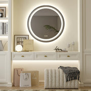 Round LED Bathroom Mirror with Front & Back Lights and Anti-Fog