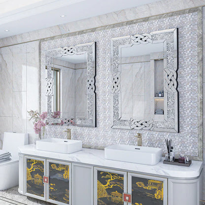 Rectangle Crystal Crushed Diamond Large Bathroom Mirror, 3 size available.
