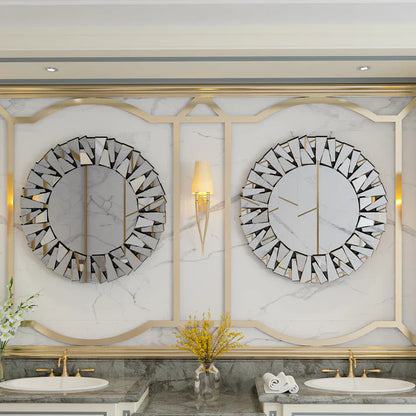 Round Wall Mounted Sunburst Silver Glass Bathroom Vanity Mirror