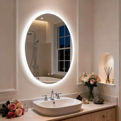 Oval LED Backlit Bathroom Mirror with Anti-Fog, Dimming & Memory