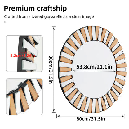 Round Sunburst Decorative Wall Mirror – Beveled Glass Vanity Mirror for Bathroom & Living Room Accent