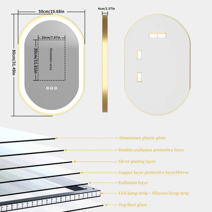 Smart Bathroom Mirror: LED Arched Oval with Anti-Fog