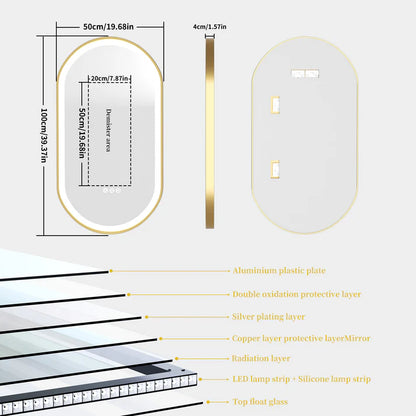 Smart Bathroom Mirror: LED Arched Oval with Anti-Fog