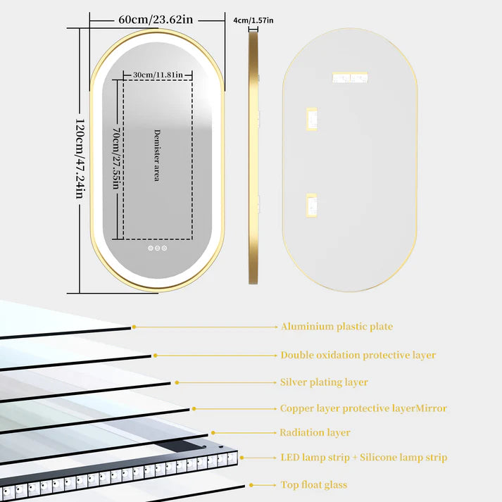 Smart Bathroom Mirror: LED Arched Oval with Anti-Fog