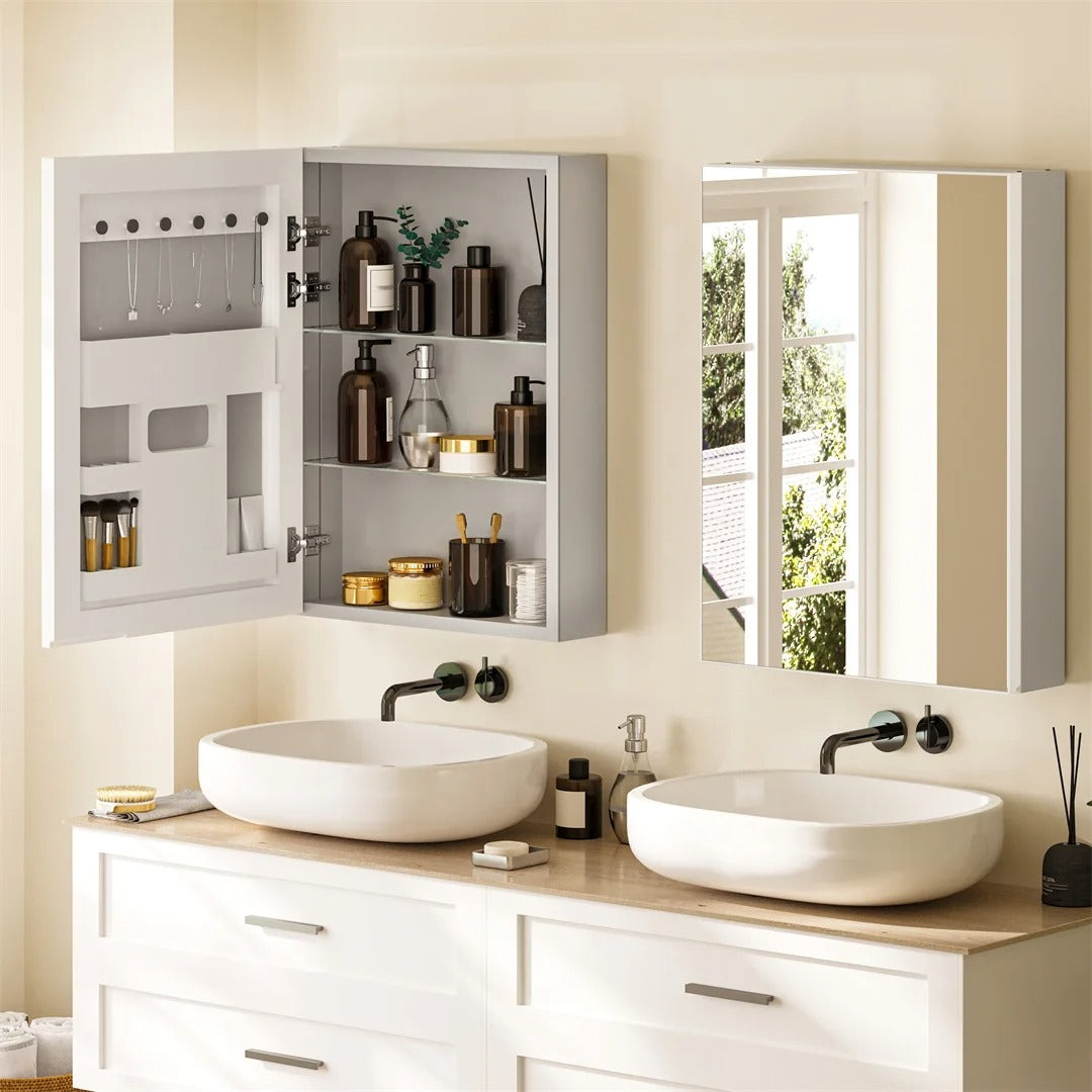 Bathroom Mirror Cabinet 500x700mm Single Door Open Vanity Storage Organizer, Silent Hinges