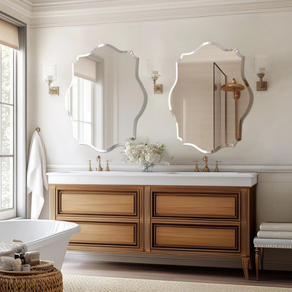 Scalloped Frameless Bathroom Mirror – Polished Silver Beveled Edge Mirror for Bathroom, Bedroom, Vanity & Living Room