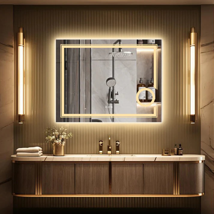 Makeup Bathroom Mirror with 3X magnification Double lights Smart LED Rectangle Bathroom Mirror