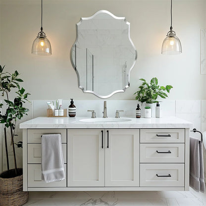 Minimalist Asymmetrical Frameless Bathroom Mirror – Beveled Edge Vanity Mirror for Bathroom, Hallway & Entryway