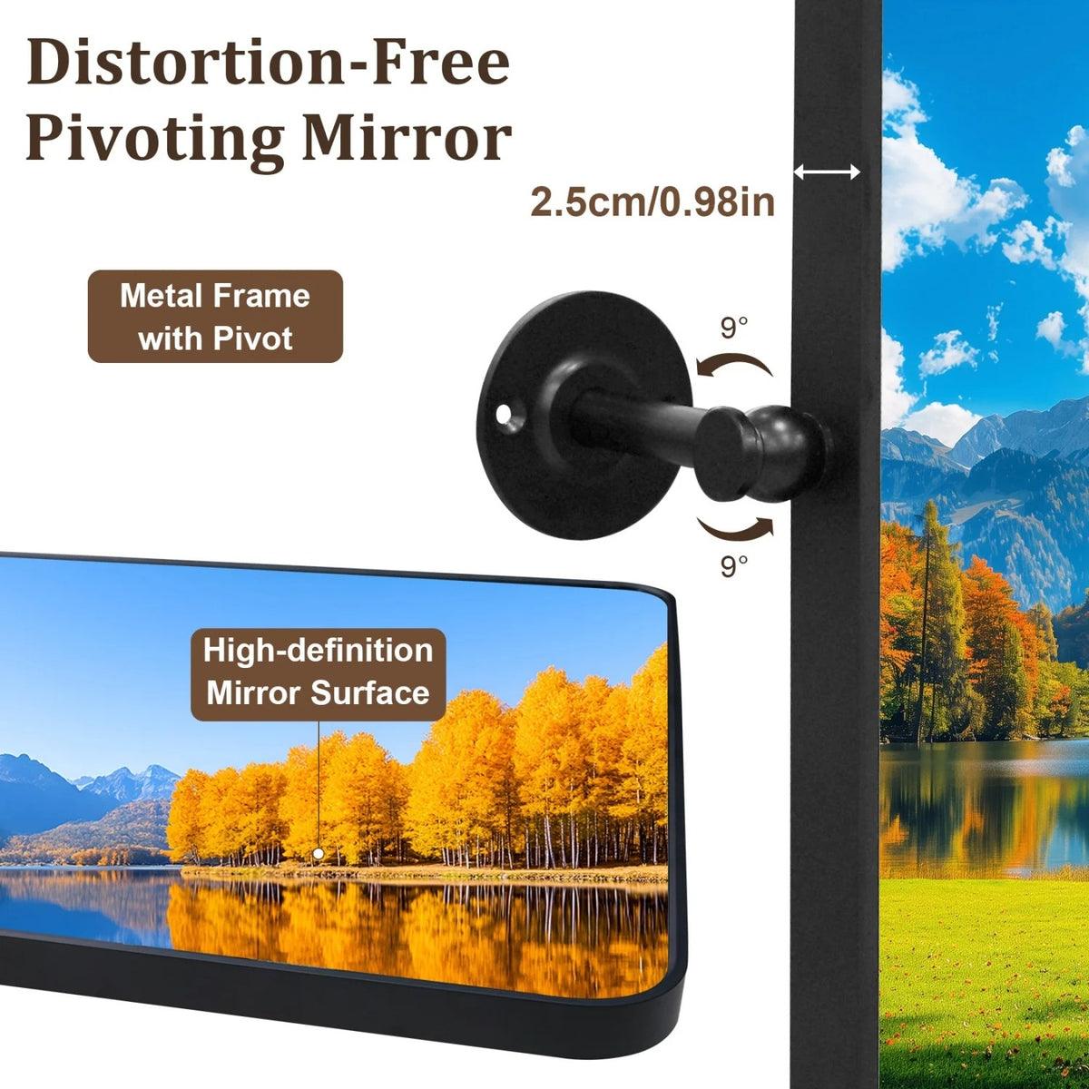 Black Rectangular Pivot Bathroom Mirror with Adjustable Tilt – 2 Sizes