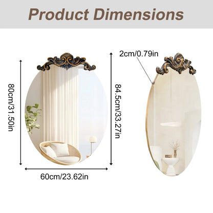 Oval Vintage Baroque Bathroom Mirror – 3D Embossed Antique Frame Glass Mirror for Entryway, Fireplace & Living Room