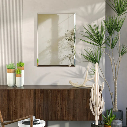 Frameless Rectangle Bathroom Mirror – Beveled Silver Edge Vanity Mirror for Bathroom, Bedroom, Living Room & Dining Room