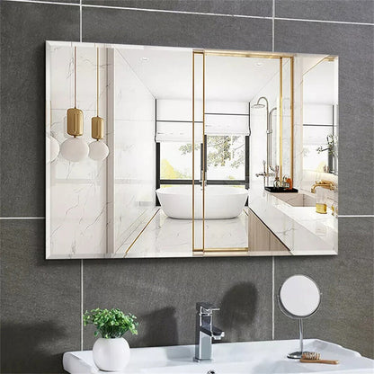 Frameless Rectangle Bathroom Mirror – Beveled Silver Edge Vanity Mirror for Bathroom, Bedroom, Living Room & Dining Room