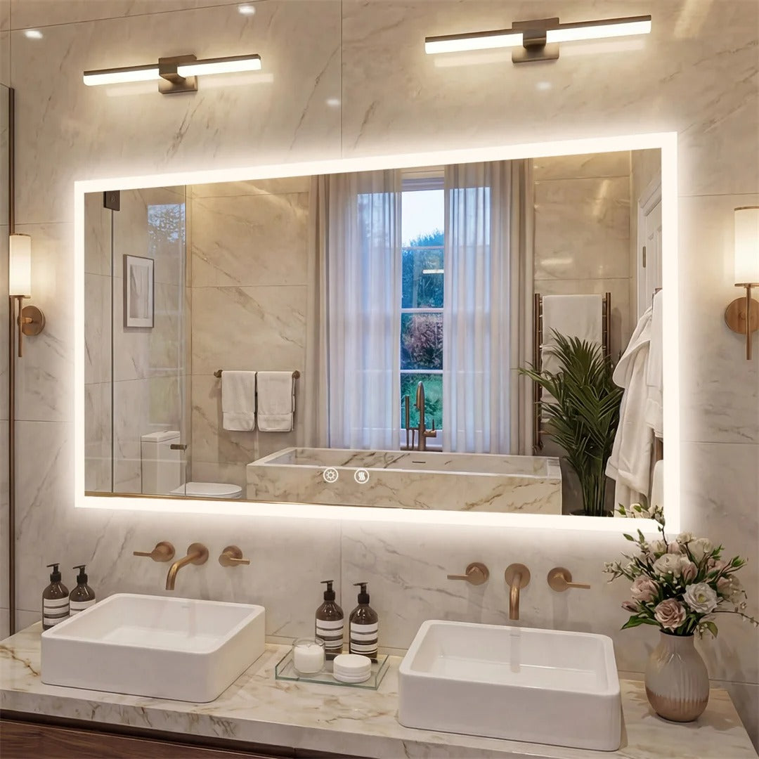 Large Backlit Rectangle Bathroom Mirror with Touch Sensor & Anti-Fog Function