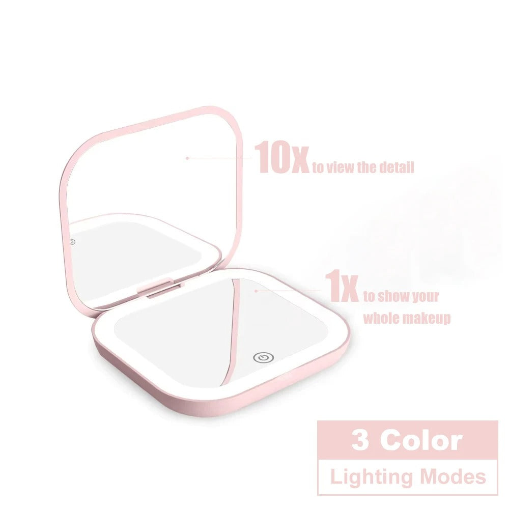 LED Travel Makeup Mirror with 10X Magnification & 3-Colour Lighting