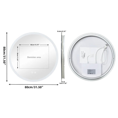 Backlit Round LED Bathroom Mirror, Dimmable Anti-Fog Waterproof Vanity Mirror