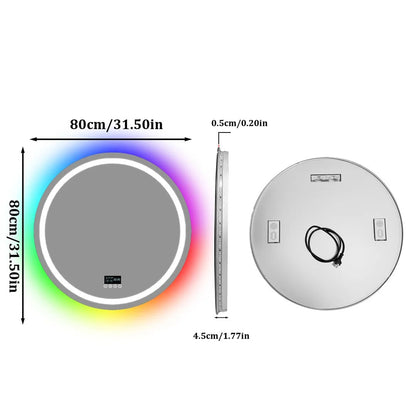 Round Glitzy RGB，Smart LED mirror With Bluetooth Speakers，Double Light LED Bathroom Mirror ，Anti-Fog